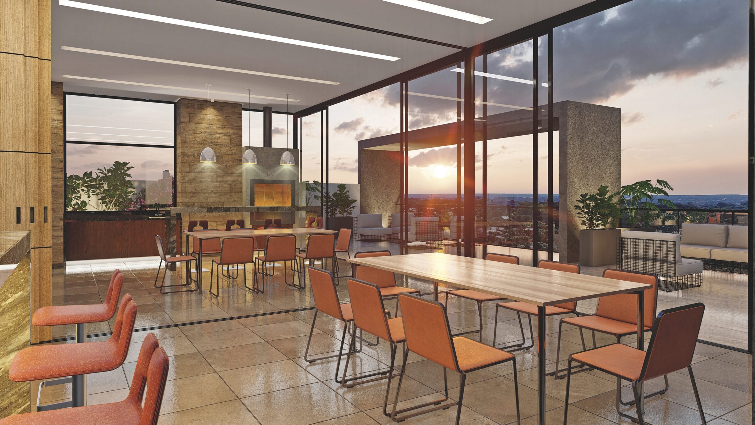 Render del quincho y terraza de Sol City